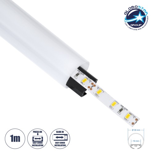 GLOBOSTAR® ALP-ROUND TUBIT 70854-1M Επιφανειακό & Κρεμαστό Προφίλ Αλουμινίου με Λευκό Γαλακτερό Πατητό Κάλυμμα για Ταινίες LED IP20 - Μαύρο & Λευκό - Μ100 x Π3 x Υ3cm