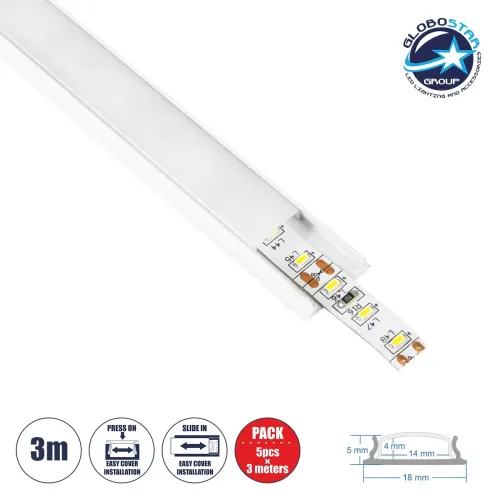 GLOBOSTAR® ALP-LINEAR CURBARIO 70863-1M Επιφανειακό Εύκαμπτο Προφίλ Αλουμινίου με Λευκό Γαλακτερό Πατητό Κάλυμμα για Ταινίες LED IP20 - Λευκό - Μ100 x Π1.8 x Υ0.5cm