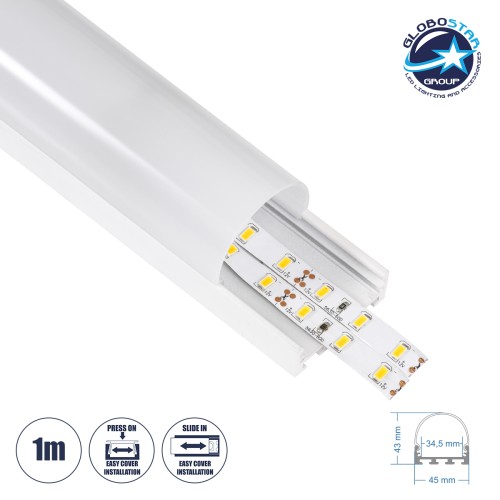 GloboStar® SURFACEPENDANT-PROFILE 70871-1M Προφίλ Αλουμινίου - Βάση & Ψύκτρα Ταινίας LED με Λευκό Γαλακτερό Κάλυμμα - Επιφανειακή & Κρεμαστή Χρήση - Πατητό Κάλυμμα - Λευκό - 1 Μέτρα - Μ100 x Π4.5 x Υ4.2cm