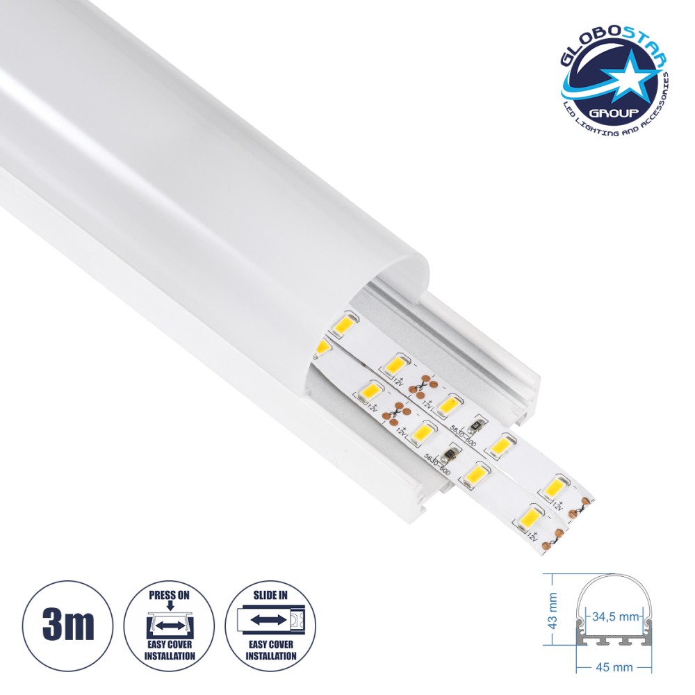 GloboStar® SURFACEPENDANT-PROFILE 70871-3M Προφίλ Αλουμινίου - Βάση & Ψύκτρα Ταινίας LED με Λευκό Γαλακτερό Κάλυμμα - Επιφανειακή & Κρεμαστή Χρήση - Πατητό Κάλυμμα - Λευκό - 3 Μέτρα - Μ300 x Π4.5 x Υ4.2cm
