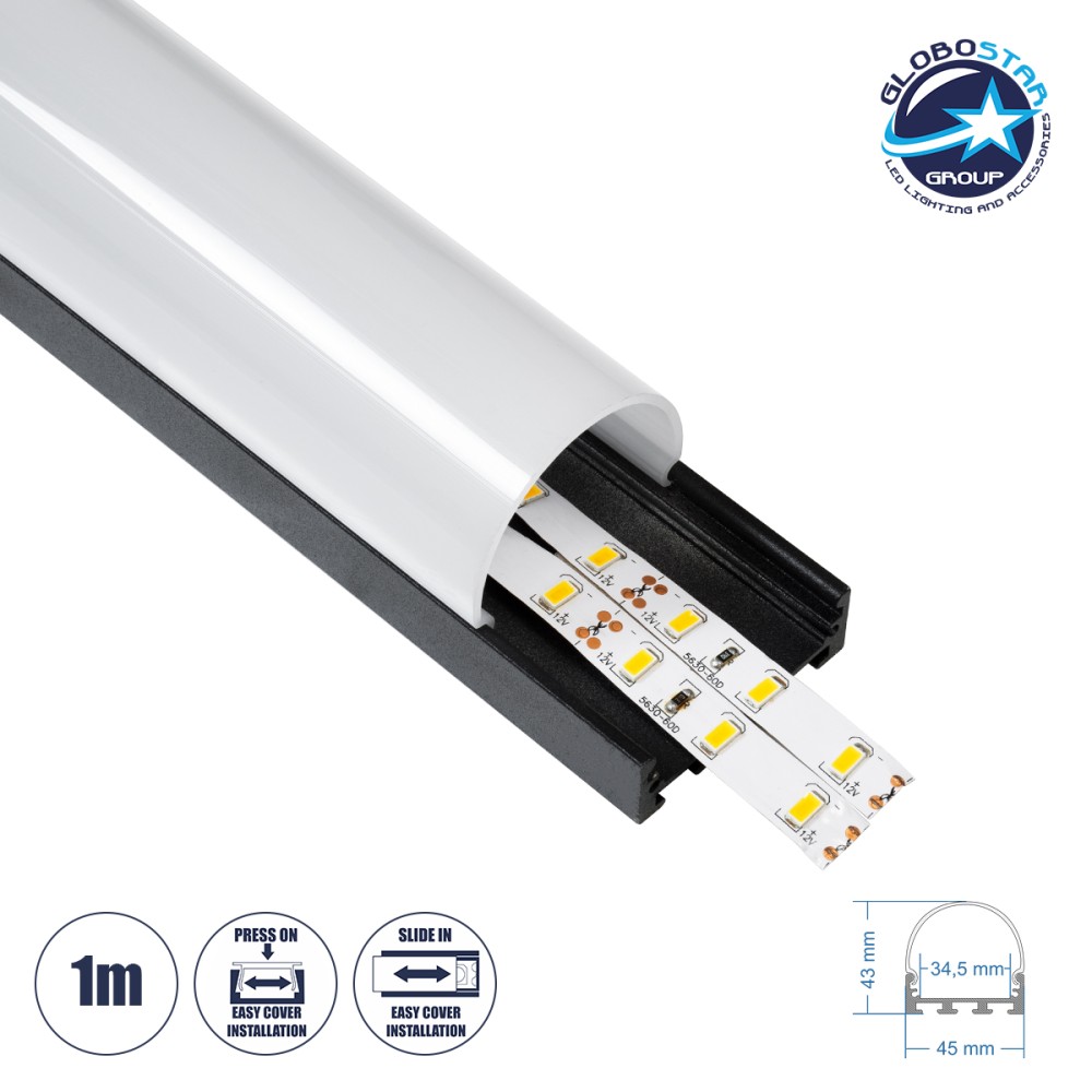 GloboStar® SURFACEPENDANT-PROFILE 70872-1M Προφίλ Αλουμινίου - Βάση & Ψύκτρα Ταινίας LED με Λευκό Γαλακτερό Κάλυμμα - Επιφανειακή & Κρεμαστή Χρήση - Πατητό Κάλυμμα - Μαύρο - 1 Μέτρα - Μ100 x Π4.5 x Υ4.2cm