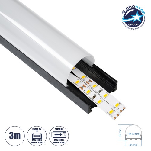 GloboStar® SURFACEPENDANT-PROFILE 70872-3M Προφίλ Αλουμινίου - Βάση & Ψύκτρα Ταινίας LED με Λευκό Γαλακτερό Κάλυμμα - Επιφανειακή & Κρεμαστή Χρήση - Πατητό Κάλυμμα - Μαύρο - 3 Μέτρα - Μ300 x Π4.5 x Υ4.2cm