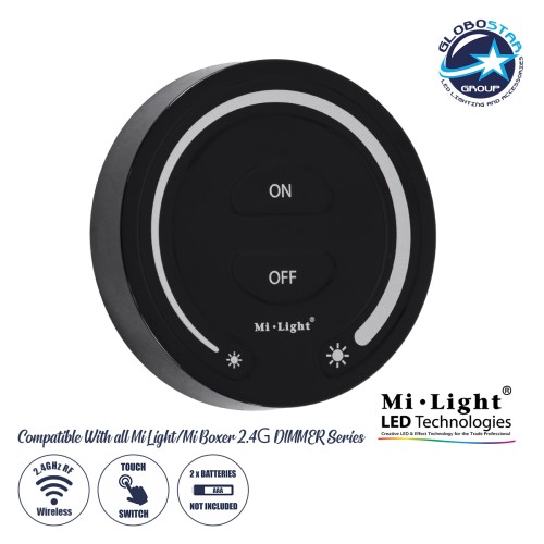 GLOBOSTAR® MiBOXER-FUT087-B 71403 Ασύρματο Χειριστήριο Αφής 1 Ζώνης DC 3V(2 x AAA) IP20 - RF 2.4GHz - Μαύρο - Μ8 x Π8 x Υ1.8cm - 3 Χρόνια Εγγύηση