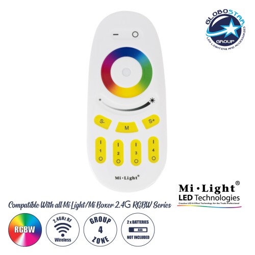 GLOBOSTAR® MiBOXER-FUT096 71409 Ασύρματο Χειριστήριο Αφής 4 Ζωνών RGBW DC 3V(2 x AAA) IP20 - RF 2.4GHz - Λευκό - Μ12 x Π5.4 x Υ2cm - 3 Χρόνια Εγγύηση