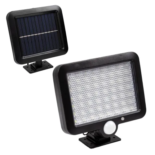 GLOBOSTAR® ZETA 71458 Προβολέας με Ανιχνευτή PIR / Αισθητήρα Κίνησης LED 10W 400lm 120° DC 5V με Φωτοβολταϊκό Panel 5V 1W & Επαναφορτιζόμενη Μπαταρία Li-ion 3.2V 2400mAh Αδιάβροχο IP65 Ψυχρό Λευκό 6000K - Sanan SMD Chip - Μαύρο - Μ15 x Π3.5 x Υ13cm - 
