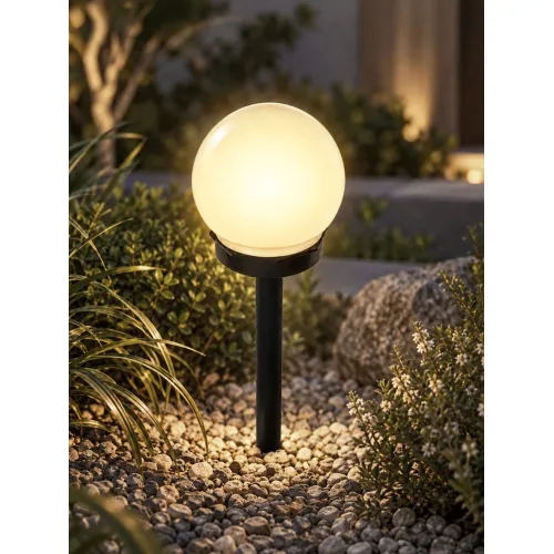 GLOBOSTAR® SFERA 71471 Διακοσμητικό Φωτιστικό Κήπου LED 1W 50lm 240° DC 5V με Φωτοβολταϊκό Panel 5V 0.1W & Επαναφορτιζόμενη Μπαταρία Li-ion 3.2V 300mAh Αδιάβροχο IP65 Θερμό Λευκό 2700K - Μ10 x Π10 x Υ33cm - 2 Χρόνια Εγγύηση - Σετ 2 Τεμαχίων