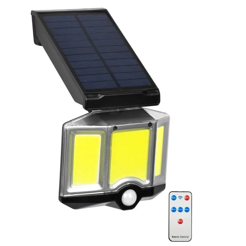 GLOBOSTAR® ORVION 71482 Προβολέας με IR Ασύρματο Χειριστήριο LED 20W 1000lm 120° DC 5V με Φωτοβολταϊκό Panel 5V 1W & Επαναφορτιζόμενη Μπαταρία Li-ion 3.2V 2400mAh Αδιάβροχο IP65 Ψυχρό Λευκό 6000K Dimmable - Sanan COB Chip - Μαύρο - Μ12.5 x Π3.5 x Υ10c