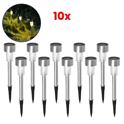 GloboStar® 71521-10 ΣΕΤ 10 Τεμαχίων Αυτόνομα Ηλιακά Φωτιστικά LED SMD 1W 40lm με Ενσωματωμένη Μπαταρία 600mAh - Φωτοβολταϊκό Πάνελ με Αισθητήρα Ημέρας-Νύχτας Αδιάβροχο IP65 Φανάρι Κήπου Στρογγυλό Θερμό Λευκό 2700K