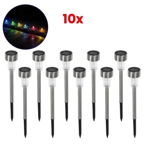 GLOBOSTAR® SOLARDECOR 71522 Διακοσμητικό Φωτιστικό Κήπου LED 1W 30lm 180° DC 5V με Φωτοβολταϊκό Panel 5V 0.1W & Επαναφορτιζόμενη Μπαταρία Li-ion 3.2V 600mAh Αδιάβροχο IP65 Πολύχρωμο RGB - Πακέτο 10 Τεμαχίων - Μ5.5 x Π5.5 x Υ36.5cm - 2 Χρόνια Εγγύηση