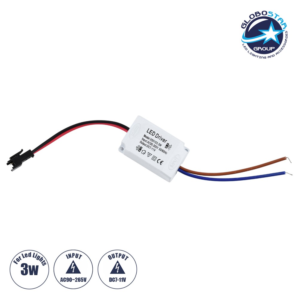 GLOBOSTAR® CCVOLT 73074 Τροφοδοτικό/Μετασχηματιστής SELV 3W 0.27A DC 7-11V - από AC 220-240V σε DC 7-11V IP20 - Μ4.5 x Π3 x Υ2.5cm - 2 Χρόνια Εγγύηση