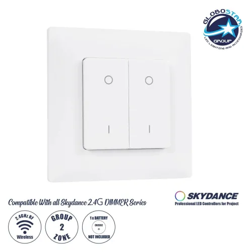 GloboStar® 73122 PF1-2 SKYDANCE Ασύρματο Επιτοίχιο Χειριστήριο 2 Group  RF 2.4Ghz DC3V IP20 - Μ8.5 x Π8.5 x Υ1.7cm - 5 Χρόνια Εγγύηση