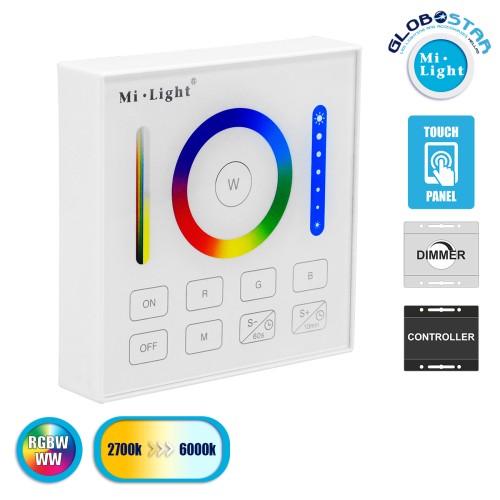 GLOBOSTAR® MiBOXER-B0 73425 Ασύρματο Χειριστήριο Αφής 1 Ζώνης RGBW+WW+CCT DC 3V(2 x AAA) IP20 - RF 2.4GHz - Λευκό - Μ8.6 x Π8.6 x Υ2cm - 3 Χρόνια Εγγύηση