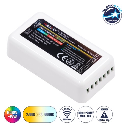 GLOBOSTAR® MiBOXER-FUT039 73433 Δέκτης Dimmer / Controller με 5 x 6A 144W Κανάλια DC 12-24V 10A 240W Max IP20 - RF2.4Ghz Group Zone - Μ8.5 x Π4.5 x Υ2.2cm - 5 Χρόνια Εγγύηση