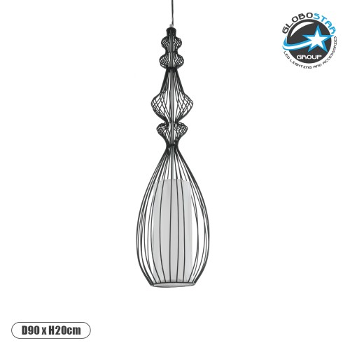GLOBOSTAR® LILY 01561 Vintage Κρεμαστό Φωτιστικό Οροφής με Ντουί 1 x E27 AC 220-240V IP20 - Μαύρο & Λευκό - Μ20 x Π20 x Υ90cm