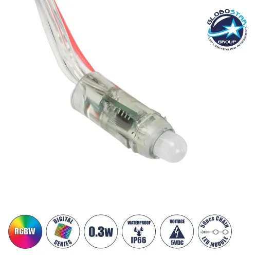GLOBOSTAR® MODULARI 73720 Digital Pixel Module LED 0.3W 24lm 120° DC 5V Αδιάβροχο IP66 Πολύχρωμο RGBW Dimmable - Μ3,6 x Π1.3 x Υ1.3cm - Πακέτο 50 Τεμαχίων - 3 Χρόνια Εγγύηση