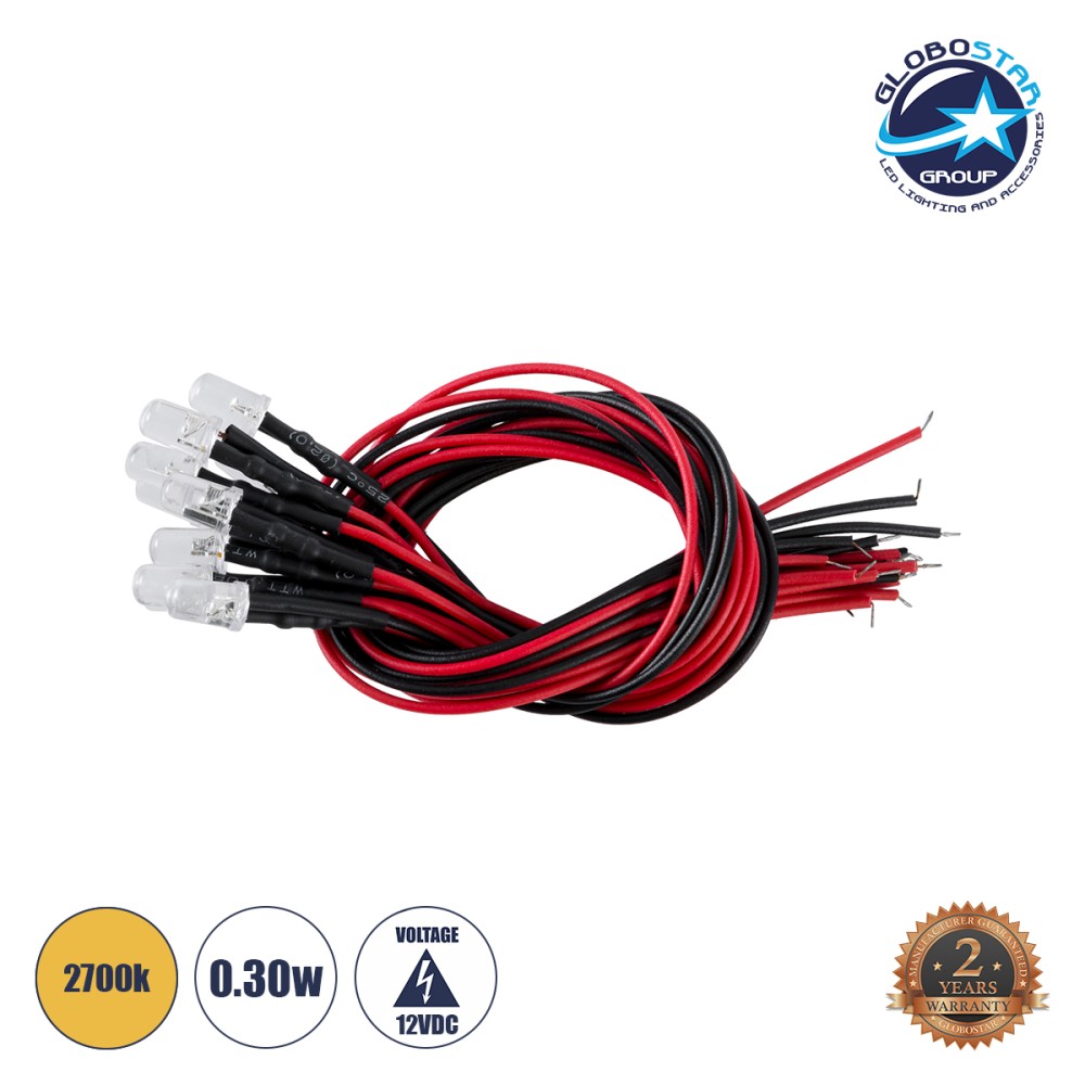 GLOBOSTAR® DIODECHIP 73731 Δίοδος LED 0.3W 24lm 90° DC 12V Αδιάβροχο IP65 Θερμό Λευκό 2700K Dimmable - Μ0.5 x Π0.5 x Υ20cm - Πακέτο 10 Τεμαχίων - 2 Χρόνια Εγγύηση