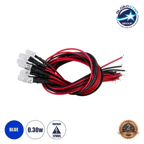GLOBOSTAR® DIODECHIP 73734 Δίοδος LED 0.3W 15lm 90° DC 12V Αδιάβροχο IP65 Μπλε Dimmable - Μ0.5 x Π0.5 x Υ20cm - Πακέτο 10 Τεμαχίων - 2 Χρόνια Εγγύηση