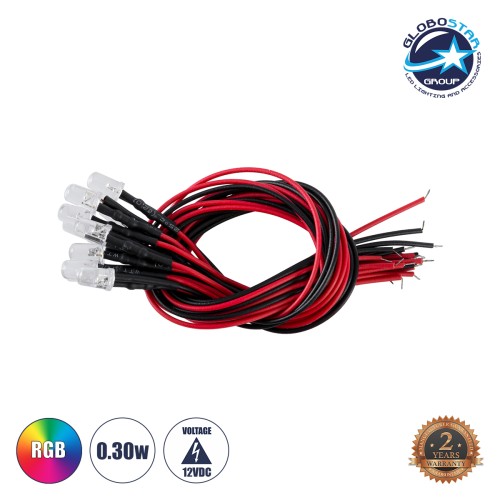GloboStar® DIODE-LED 73738 Χαμηλής Ισχύος Δίοδος LED 0.3W DC 12V - Φ0.5 x Υ1cm - Πολύχρωμο RGB - Dimmable - Συσκευασία 10 Τεμαχίων - 2 Χρόνια Εγγύηση