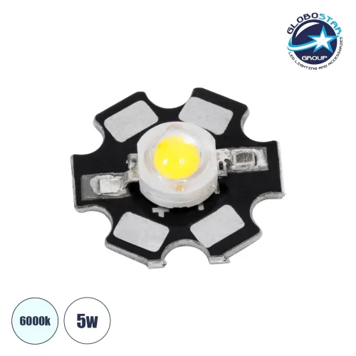 GLOBOSTAR® STARCHIP 73742 High Power Star LED 5W 250-300lm 180° DC 3.2-3.4V 700-1000mA IP20 Ψυχρό Λευκό 6000K Dimmable - Sanan Chip - Μ2 x Π2 x Υ0.6cm - 2 Χρόνια Εγγύηση