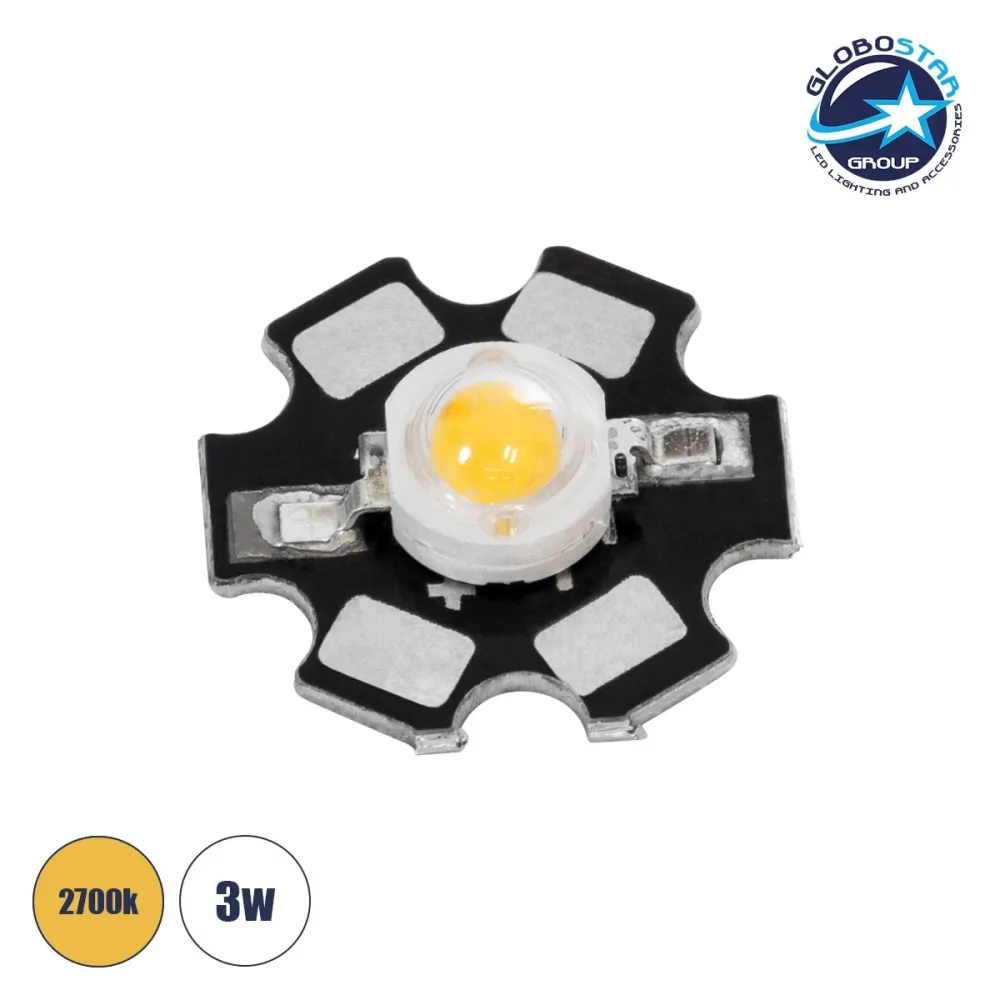 GLOBOSTAR® STARCHIP 73744 High Power Star LED 3W 260-280lm 180° DC 3.2-3.4V 600-700mA IP20 Θερμό Λευκό 2700K Dimmable - Sanan Chip - Μ2 x Π2 x Υ0.6cm - 2 Χρόνια Εγγύηση