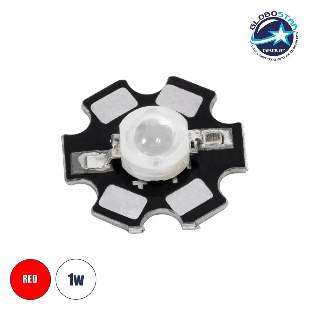 GLOBOSTAR® STARCHIP 73746 High Power Star LED 1W 40-50lm 180° DC 2.2-2.6V 300-350mA IP20 Κόκκινο Dimmable - Sanan Chip - Μ2 x Π2 x Υ0.6cm - 2 Χρόνια Εγγύηση