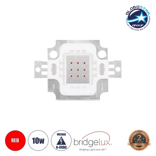 GloboStar® 73766 Υψηλής Ισχύος LED COB BRIDGELUX 10W 500lm DC 6-8V - M2.9 x P2 x Y0.3cm - Κόκκινο - 2 Χρόνια Εγγύηση