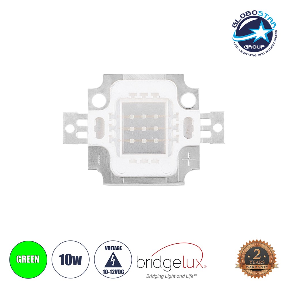 GloboStar® 73769 Υψηλής Ισχύος LED COB BRIDGELUX 10W 500lm DC 10-12V - M2.9 x P2 x Y0.3cm - Πράσινο - 2 Χρόνια Εγγύηση