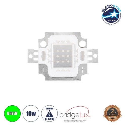 GloboStar® 73769 Υψηλής Ισχύος LED COB BRIDGELUX 10W 500lm DC 10-12V - M2.9 x P2 x Y0.3cm - Πράσινο - 2 Χρόνια Εγγύηση