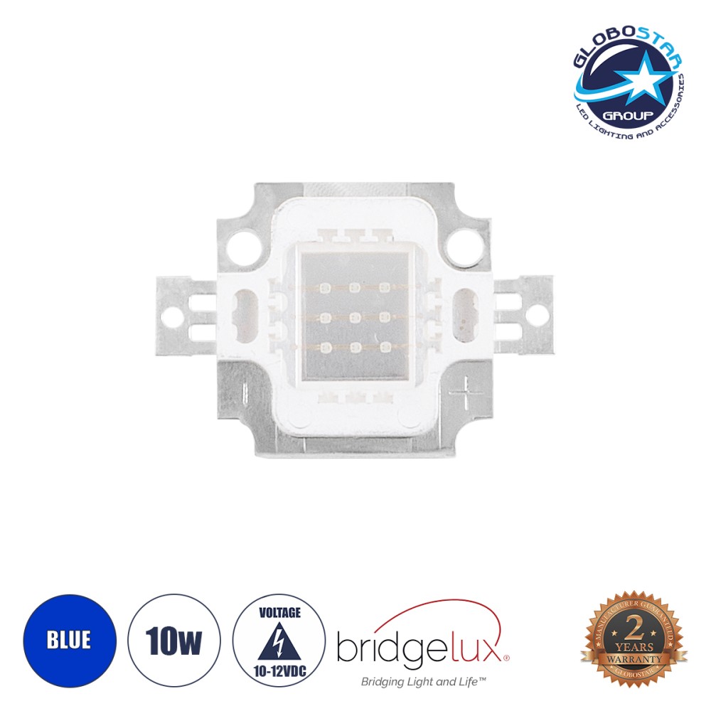 GloboStar® 73772 Υψηλής Ισχύος LED COB BRIDGELUX 10W 500lm DC 10-12V - M2.9 x P2 x Y0.3cm - Μπλε - 2 Χρόνια Εγγύηση