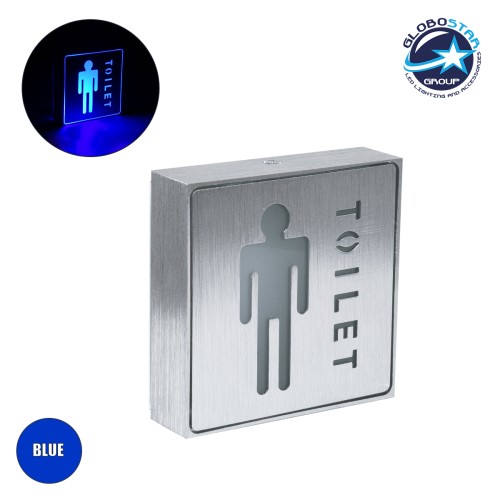 GloboStar® SENSATI 75654 Φωτιστικό Τοίχου Ένδειξης TOILET MAN LED 1W AC 220-240V IP20 - Σώμα Αλουμινίου - Μ11 x Π11 x Υ3cm - Μπλε