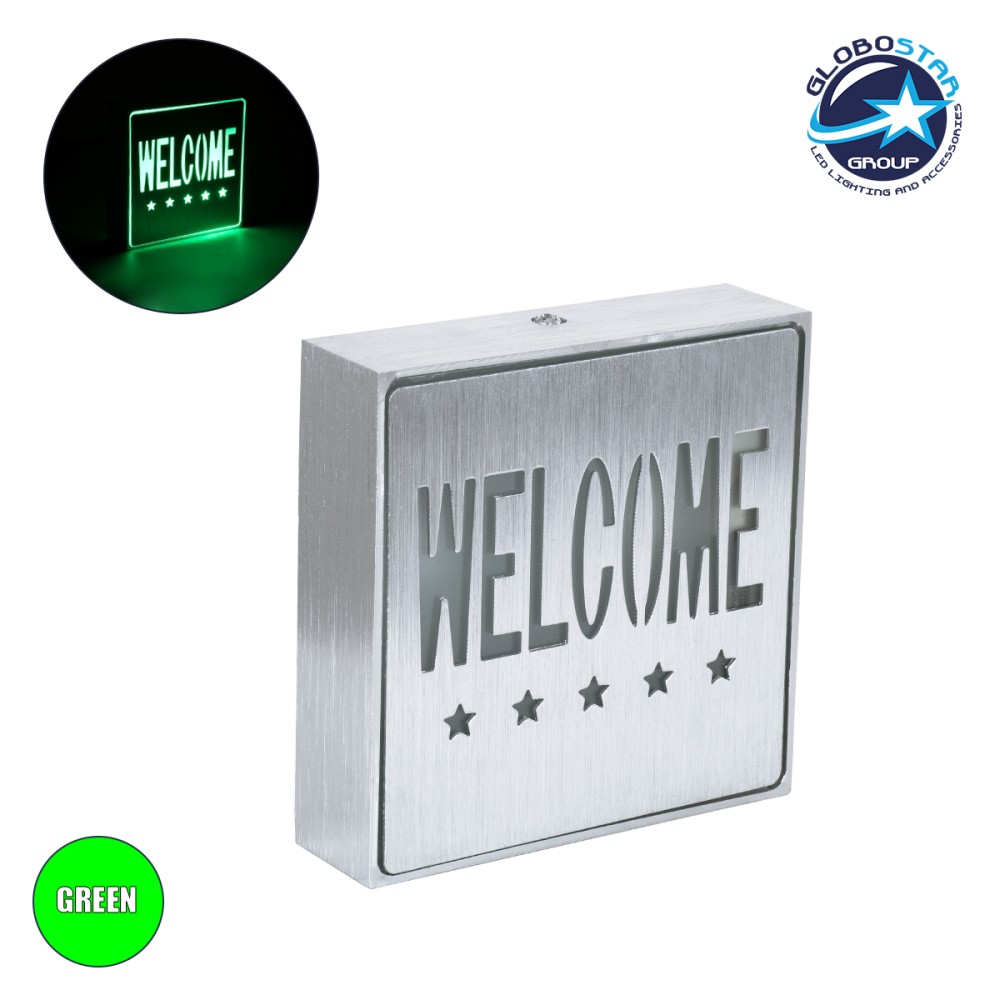 GloboStar® SENSATI 75658 Φωτιστικό Τοίχου Ένδειξης WELCOME 5 STARS LED 1W AC 220-240V IP20 - Σώμα Αλουμινίου - Μ11 x Π11 x Υ3cm - Πράσινο