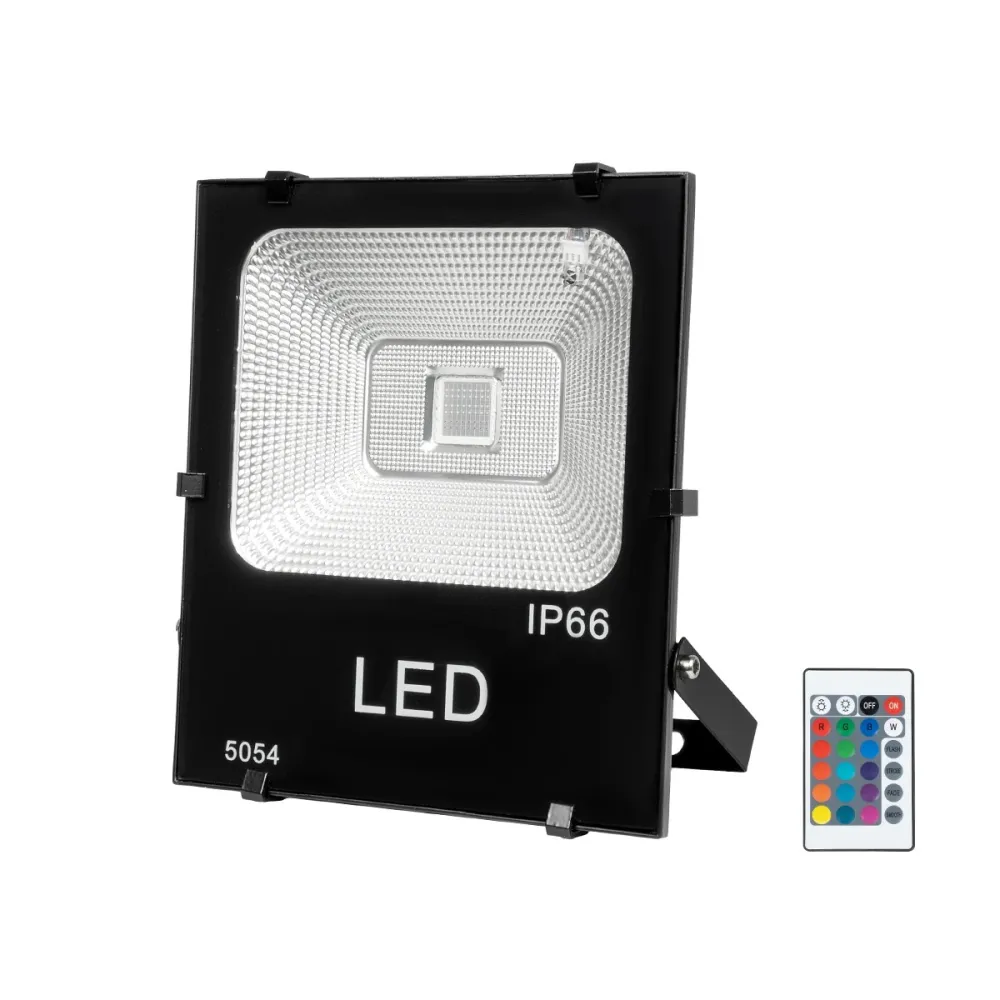 GLOBOSTAR® RGBFLOOD 75602 Προβολέας με IR Ασύρματο Χειριστήριο LED 50W 3250lm 120° AC 220-240V Αδιάβροχο IP66 Πολύχρωμο RGB Dimmable - COB Chip - Μαύρο Ματ - Μ22 x Π5.5 x Υ28cm - 2 Χρόνια Εγγύηση