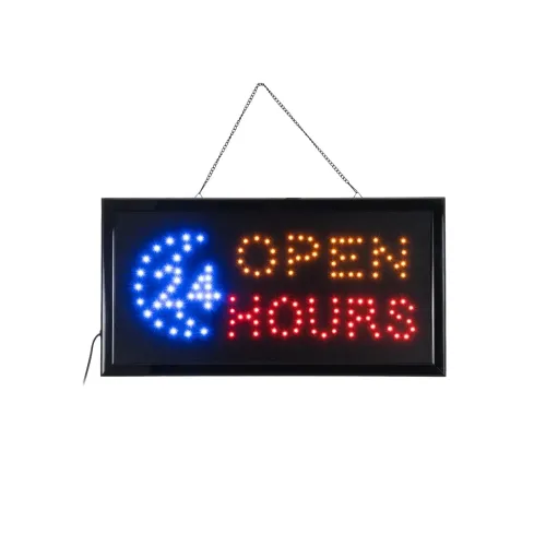 GLOBOSTAR® SIGN 75682 Διακοσμητικό Φωτιστικό Τοίχου Ένδειξης / Σήμανσης "OPEN 24 HOURS" LED 5W 150lm 120° AC 220-240V IP20 Πολύχρωμο - Μαύρο - Μ48 x Π25 x Υ2cm - 2 Χρόνια Εγγύηση