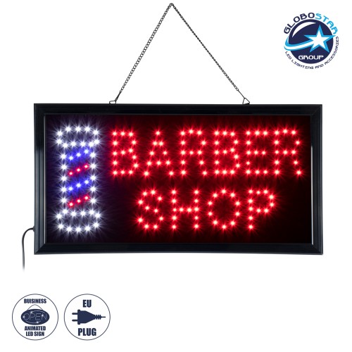 GLOBOSTAR® SIGN 75693 Διακοσμητικό Φωτιστικό Τοίχου Ένδειξης / Σήμανσης "BARBER SHOP" LED 5W 150lm 120° AC 220-240V IP20 Πολύχρωμο - Μαύρο - Μ48 x Π25 x Υ2cm - 2 Χρόνια Εγγύηση