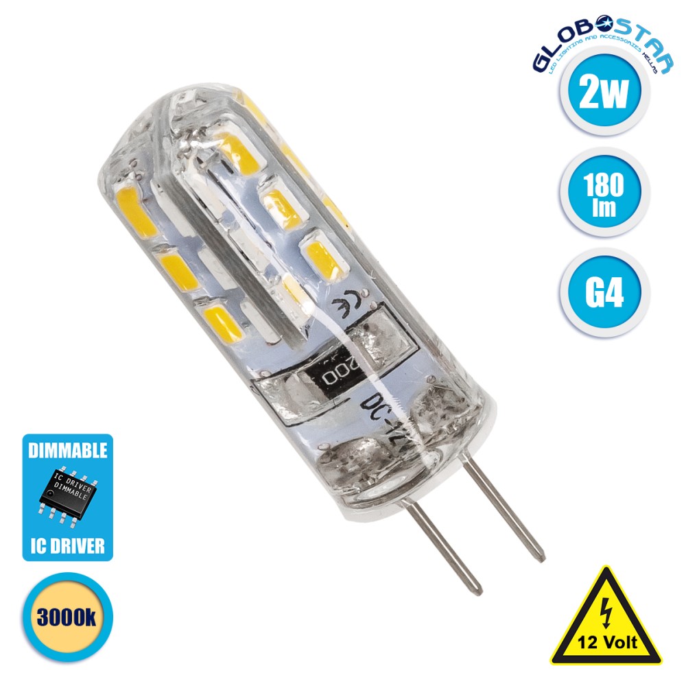 GLOBOSTAR® G4BACK 76132 Λάμπα G4 LED 2W 180lm 320° DC 12V IP20 Θερμό Λευκό 2700K Dimmable - Sanan SMD Chip - Back Pin - Μ0.9 x Π0.9 x Υ3.5cm - 2 Χρόνια Εγγύηση
