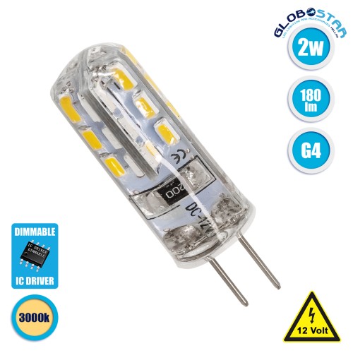 GLOBOSTAR® G4BACK 76132 Λάμπα G4 LED 2W 180lm 320° DC 12V IP20 Θερμό Λευκό 2700K Dimmable - Sanan SMD Chip - Back Pin - Μ0.9 x Π0.9 x Υ3.5cm - 2 Χρόνια Εγγύηση