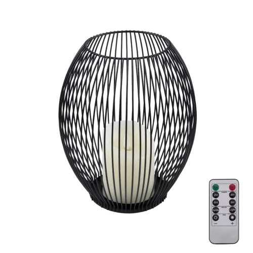 GloboStar® CANDLE 76497 Διακοσμητικό Realistic Κερί με LED Εφέ Κινούμενης Φλόγας - Μπαταρίας 2 x AA (Δεν Συμπεριλαμβάνονται) & Ασύρματο Χειριστήριο IR Θερμό Λευκό 2700K Dimmable Μαύρο Φ19 x Υ24cm