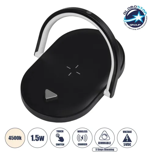 GloboStar® ECLIPSE 76558 Επιτραπέζιο Φωτιστικό Πορτατίφ LED 1.5W 1200lm 180° AC 220-240V IP20 Φυσικό Λευκό 4500K Dimmable Μαύρο Πλαστικό - Μ17 x Π13 x Υ10cm - 2 Xρόνια Εγγύηση