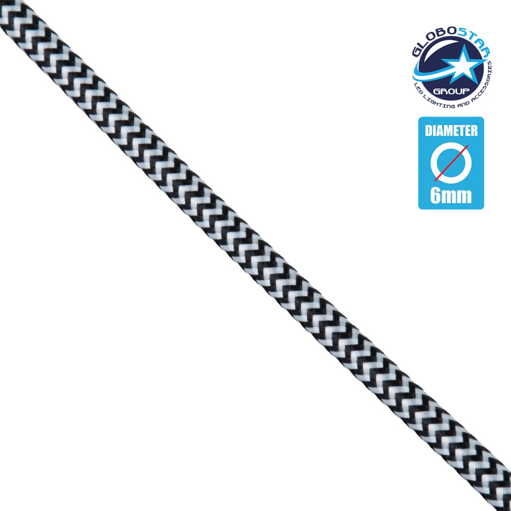 GLOBOSTAR® DECOCABLE 77613 Υφασμάτινο Καλώδιο 2 x 0.75mm² IP20 - Άσπρο & Μαύρο - Μ100 x Π0.6 x Υ0.6cm