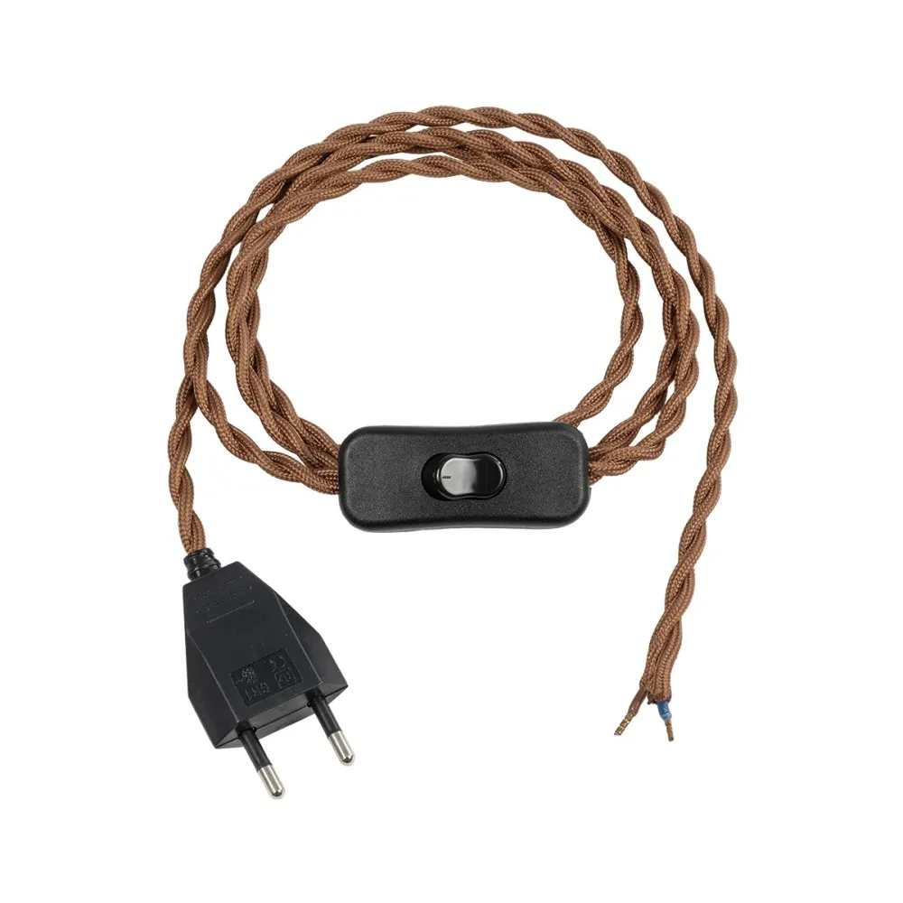 GLOBOSTAR® WHIP 77673 Μοντέρνο DIY Πλεκτό Καλώδιο με Διακόπτη On/Off AC 220-240V IP20 - Καφέ & Μαύρο - Μ140 x Π2.7 x Υ1.9cm