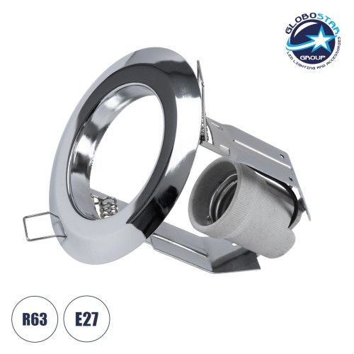 GLOBOSTAR® ACIDA 77847 Χωνευτή Βάση για Σποτ R63 με Ντουί E27 IP20 - Νίκελ Χρώμιο - Μ11 x Π11 x Υ11cm / Q9cm