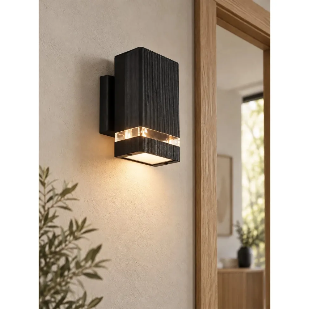 GLOBOSTAR® QUATRO 77896 Μοντέρνο Φωτιστικό Τοίχου - Απλίκα με Ντουί 1 x GU10 AC 220-240V Αδιάβροχο IP65 - Μαύρο Ματ - Μ11 x Π13 x Υ17.5cm