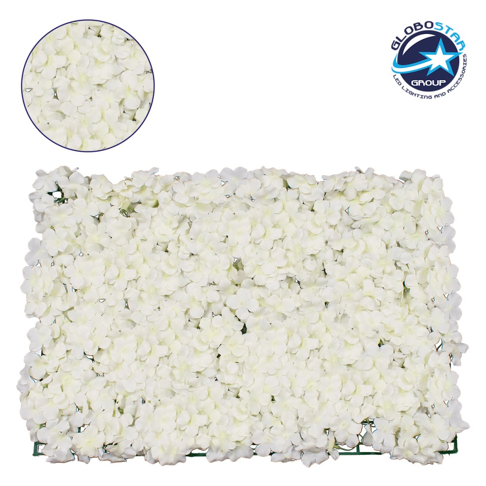 GloboStar® 78319 Συνθετικό Πάνελ Λουλουδιών - Κάθετος Κήπος Ορτανσία Λευκό Μ60 x Υ40 x Π5cm