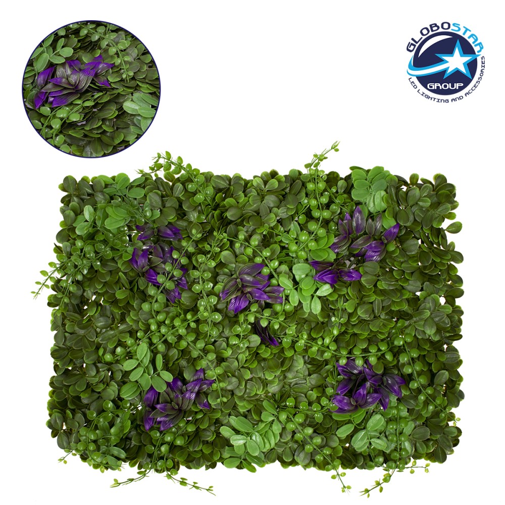 GloboStar® 78423 Artificial - Συνθετικό Τεχνητό Διακοσμητικό Πάνελ Φυλλωσιάς - Κάθετος Κήπος Ζεβρίνα - Τριφύλλι - Πεπερόμια Πράσινο - Φούξια Μ60 x Υ40 x Π7cm