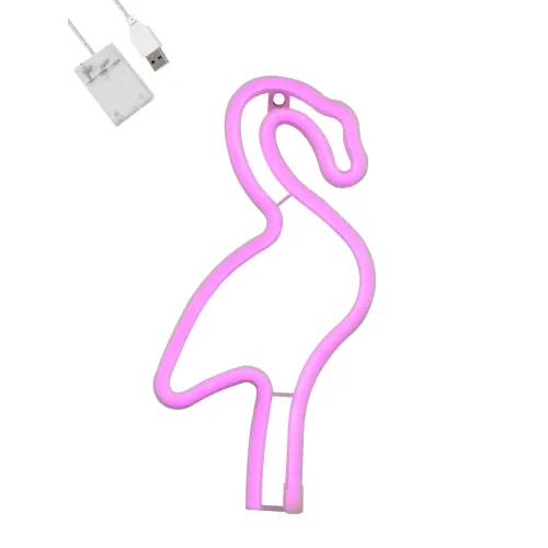 GloboStar® 78573 Φωτιστικό Ταμπέλα Φωτεινή Επιγραφή NEON LED Σήμανσης FLAMINGO 5W με Καλώδιο Τροφοδοσίας USB - Μπαταρίας 3xAAA (Δεν Περιλαμβάνονται) - Ροζ