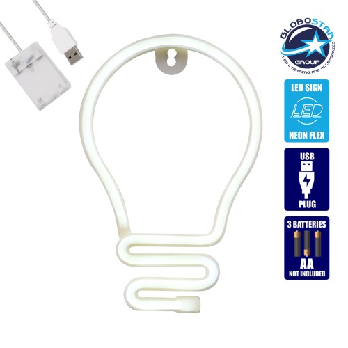 GloboStar® 78576 Φωτιστικό Ταμπέλα Φωτεινή Επιγραφή NEON LED Σήμανσης LAMP 5W με Καλώδιο Τροφοδοσίας USB - Μπαταρίας 3xAAA (Δεν Περιλαμβάνονται) - Ψυχρό Λευκό 6000K