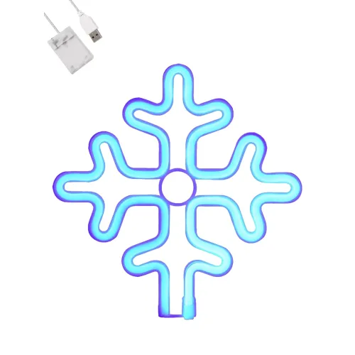 GloboStar® 78580 Φωτιστικό Ταμπέλα Φωτεινή Επιγραφή NEON LED Σήμανσης SNOWFLAKE 5W με Καλώδιο Τροφοδοσίας USB - Μπαταρίας 3xAAA (Δεν Περιλαμβάνονται) - Γαλάζιο