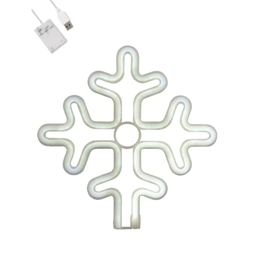 GloboStar® 78581 Φωτιστικό Ταμπέλα Φωτεινή Επιγραφή NEON LED Σήμανσης SNOWFLAKE 5W με Καλώδιο Τροφοδοσίας USB - Μπαταρίας 3xAAA (Δεν Περιλαμβάνονται) - Ψυχρό Λευκό 6000K