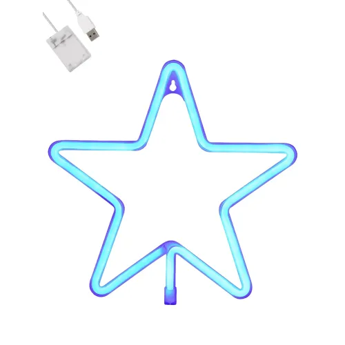 GloboStar® 78583 Φωτιστικό Ταμπέλα Φωτεινή Επιγραφή NEON LED Σήμανσης STAR 5W με Καλώδιο Τροφοδοσίας USB - Μπαταρίας 3xAAA (Δεν Περιλαμβάνονται) - Γαλάζιο
