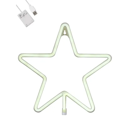 GloboStar® 78584 Φωτιστικό Ταμπέλα Φωτεινή Επιγραφή NEON LED Σήμανσης STAR 5W με Καλώδιο Τροφοδοσίας USB - Μπαταρίας 3xAAA (Δεν Περιλαμβάνονται) - Ψυχρό Λευκό 6000K